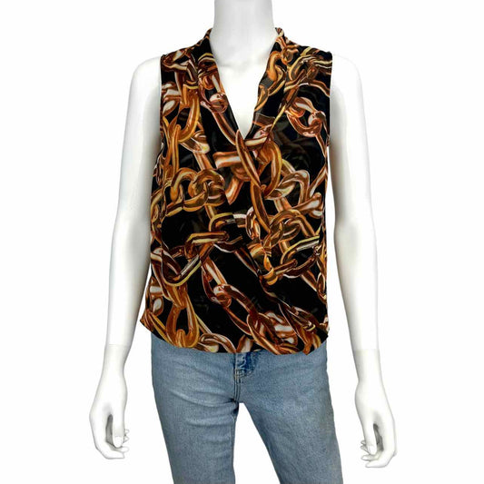 TRINA TURK Black Chain Print Sleeveless Top Size S