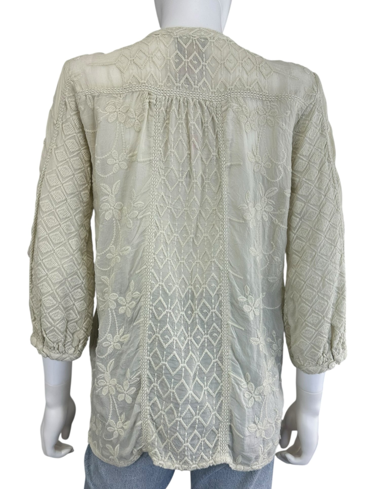 Johnny Was Cream Floral Button-Down Shirt Size XS