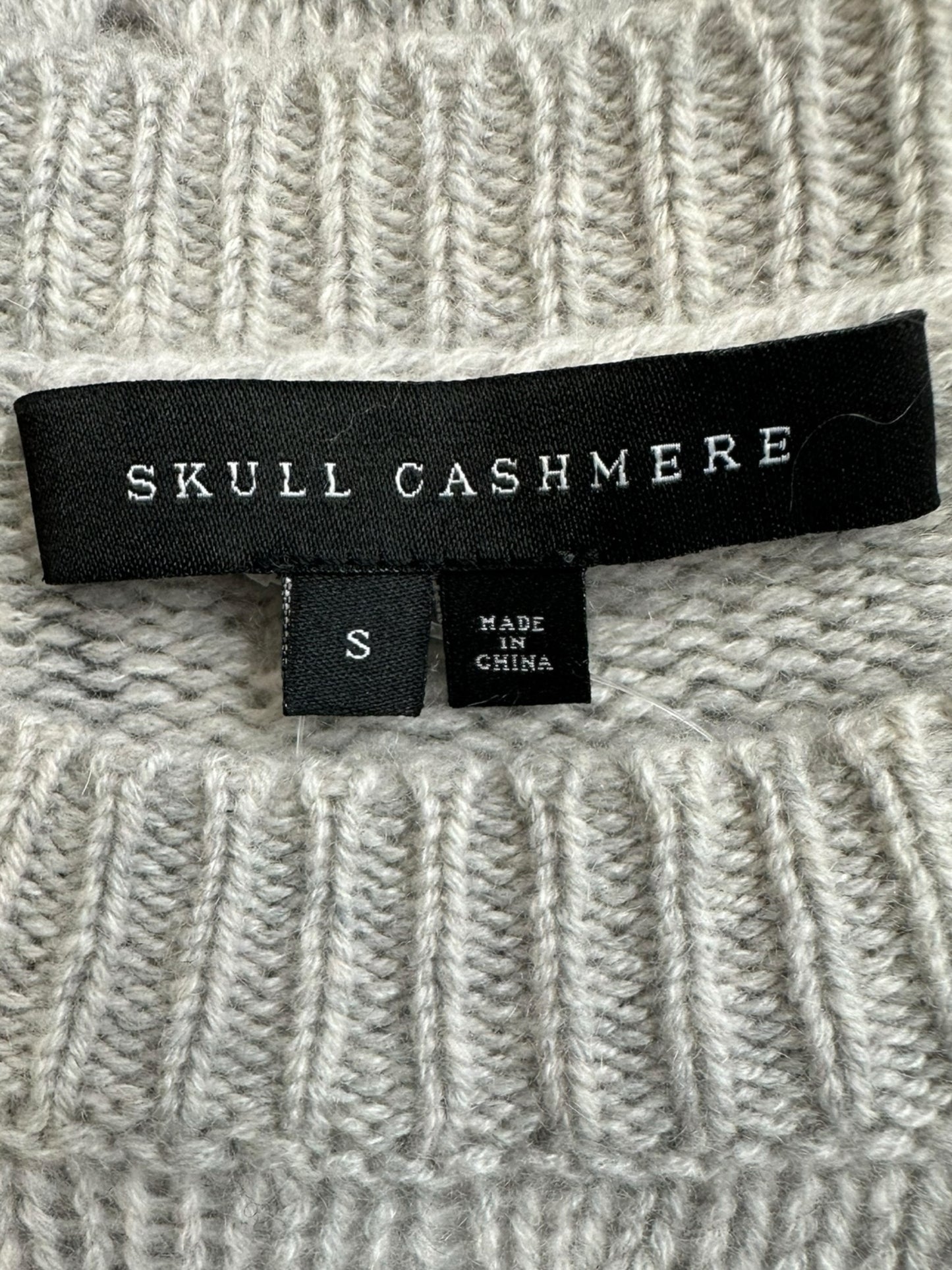 SKULL CASHMERE Gray Distressed 100% Cashmere Skull Sweater Size S