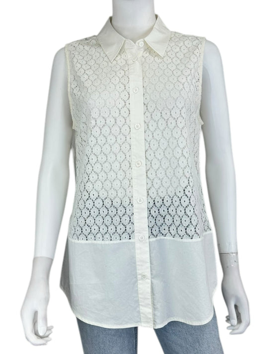 EQUIPMENT White Lace Button Down Tank Size M