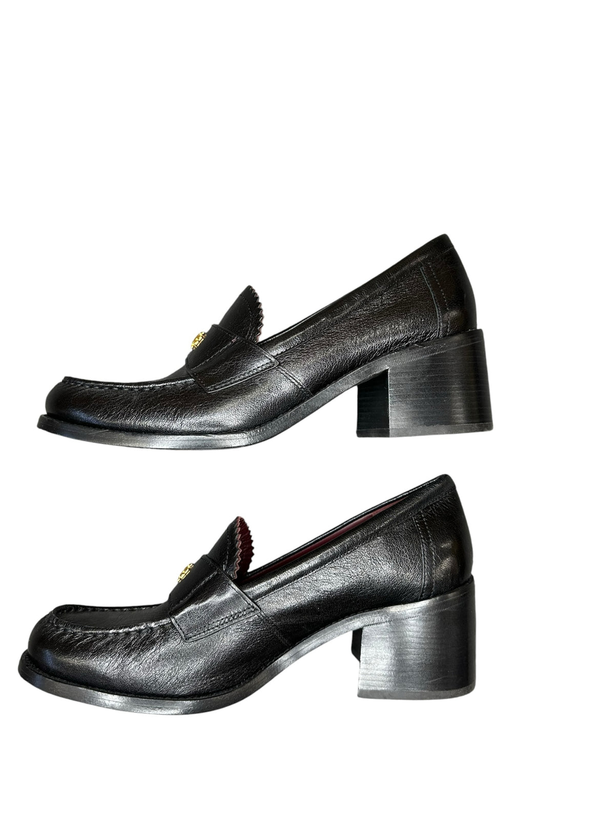Tory Burch Black Classic Heel Leather Loafers Size 8.5