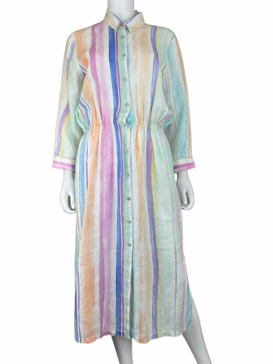 120% Lino Pastel Striped Shirt Dress Size 44