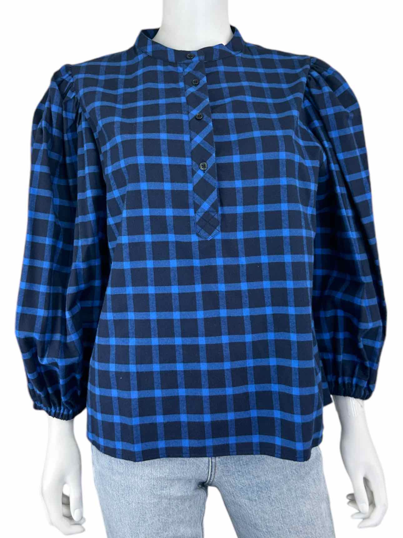 The Shirt by Rochelle Behrens Blue Plaid Blouse Size L