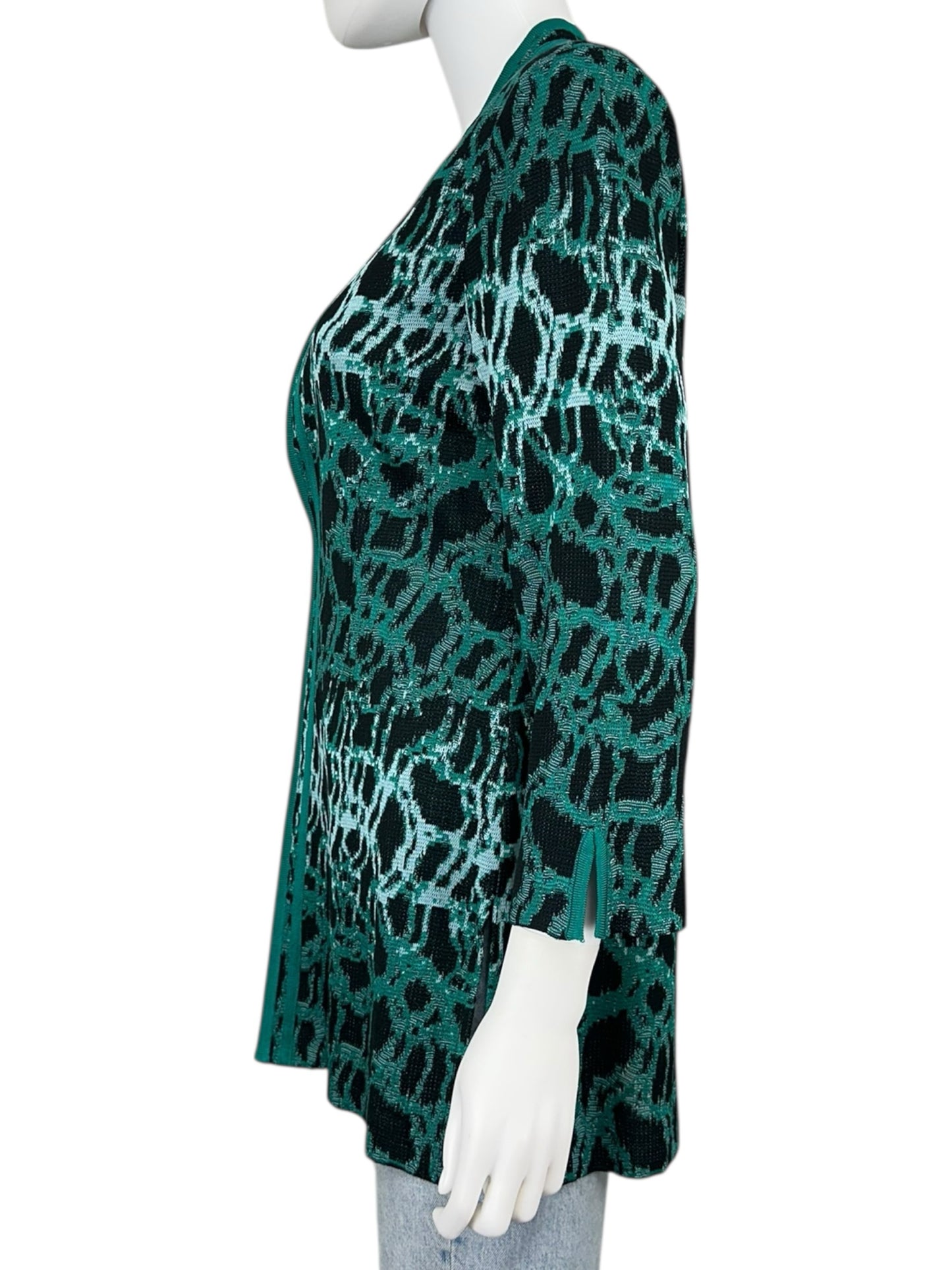 MING WANG Green Jacquard Knit Cardigan Jacket Size S