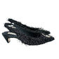 ELIZABETH DAMRICH x ANTONIO MELANI NEW Black Moon Boucle Ornamented Frayed Slingback Size 7