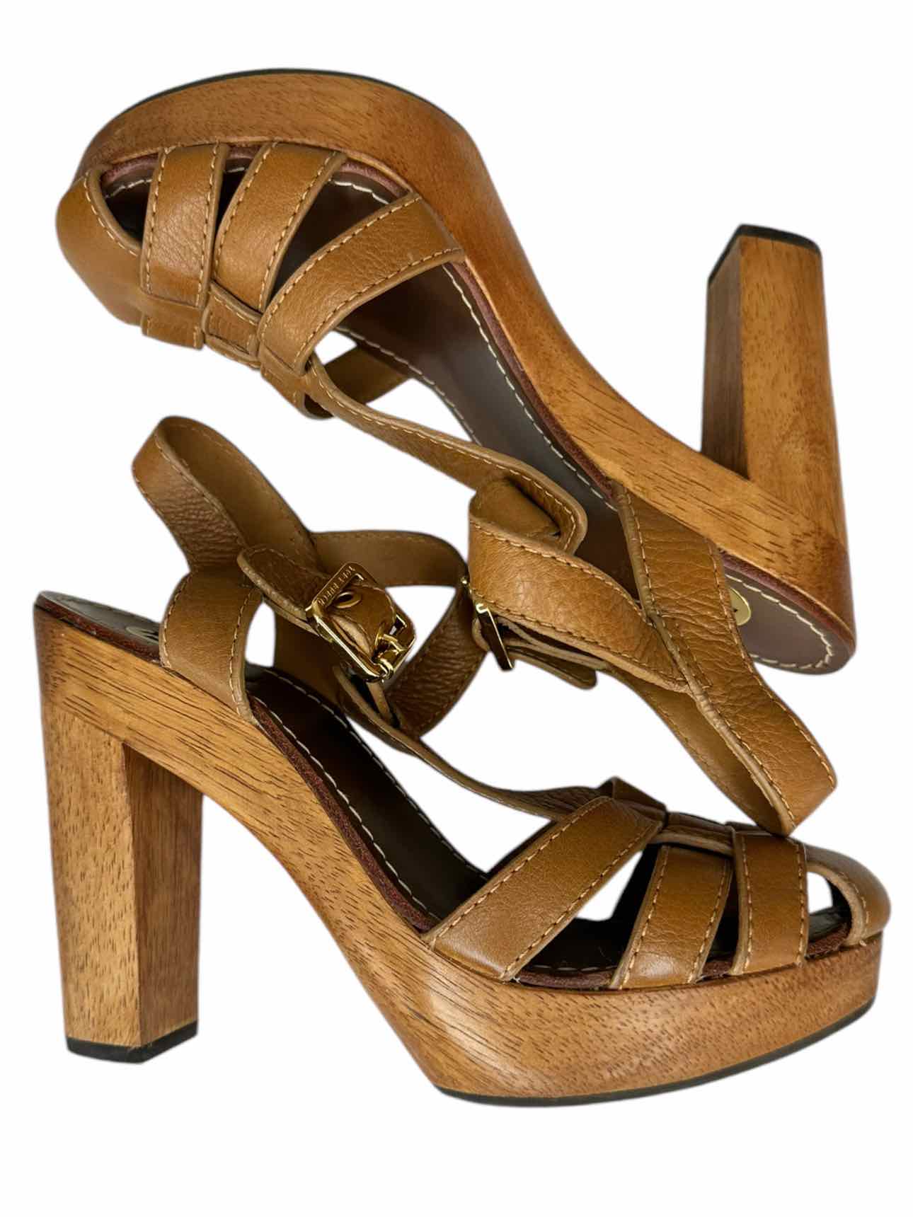 Tory Burch Brown Leather Wooden Platform Pump Size 6.5