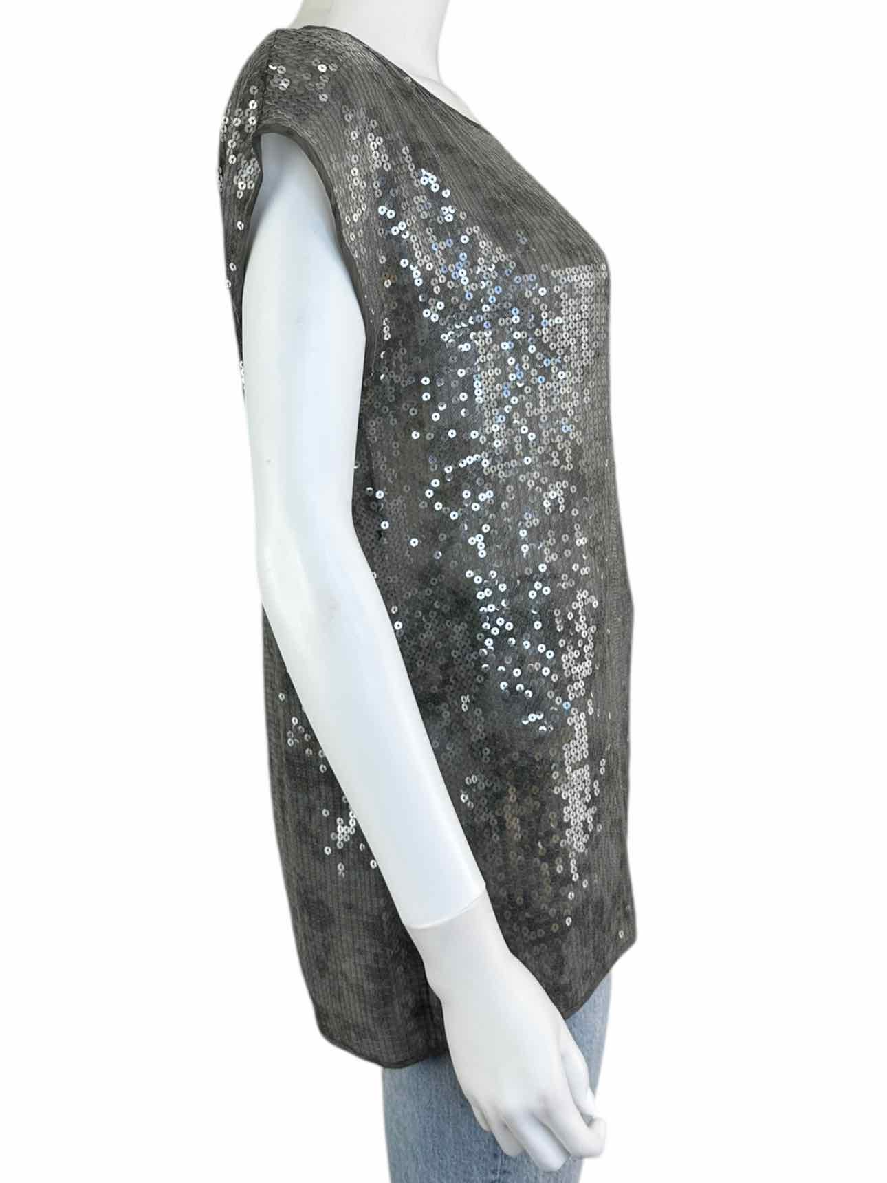 EILEEN FISHER 100% Silk Gray Sequin Blouse Size M