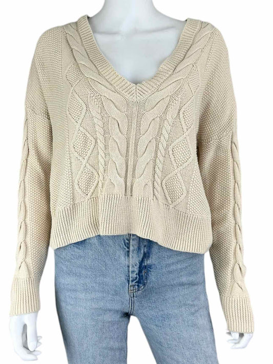 cabi Cream Cable Knit Sweater Size M