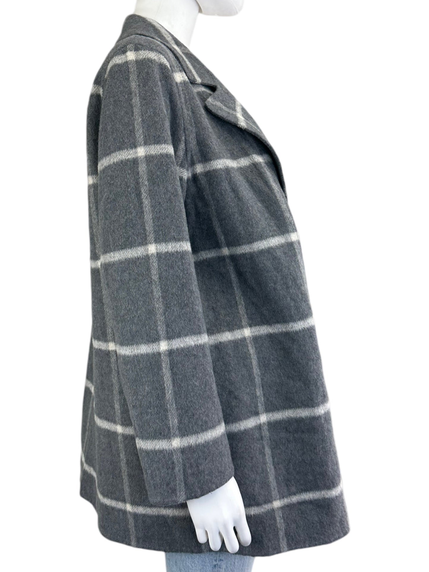 Theory Grey Wool Blend Check Coat Size L