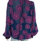TRINA TURK Navy Floral Silk Print Blouse Size L