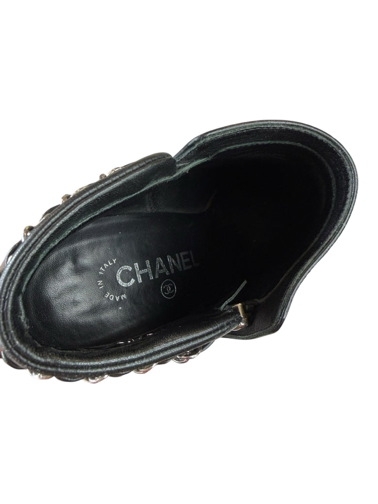 CHANEL Black Leather Ankle Boot Size 38.5