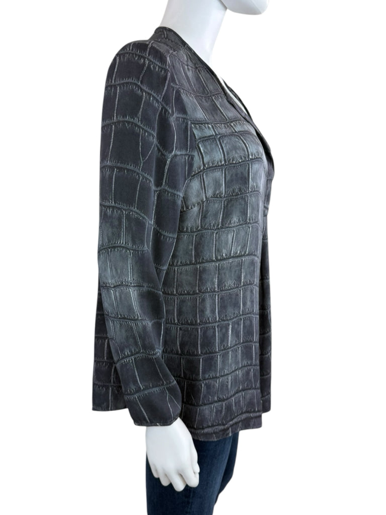 LAFAYETTE 148 NEW YORK Gray Croc Silk Print Blouse Size 10