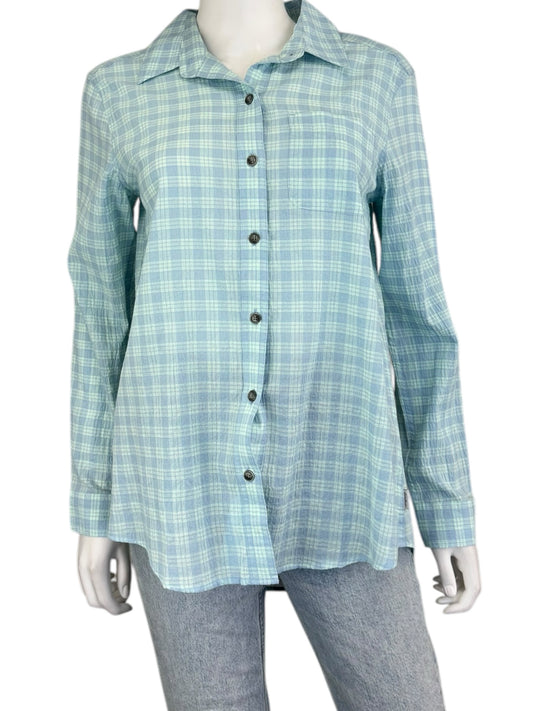 Eddie Bauer NWT Teal Plaid Button-Down Shirt Size M