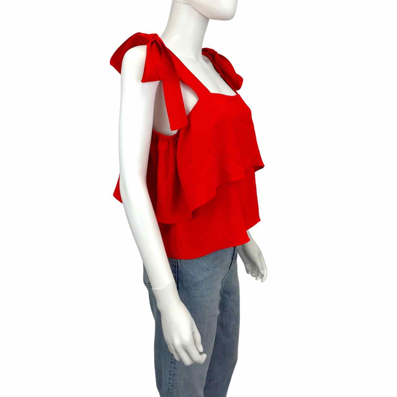 AMANDA UPRICHARD Red Ruffle Tie Closure Tank Size S