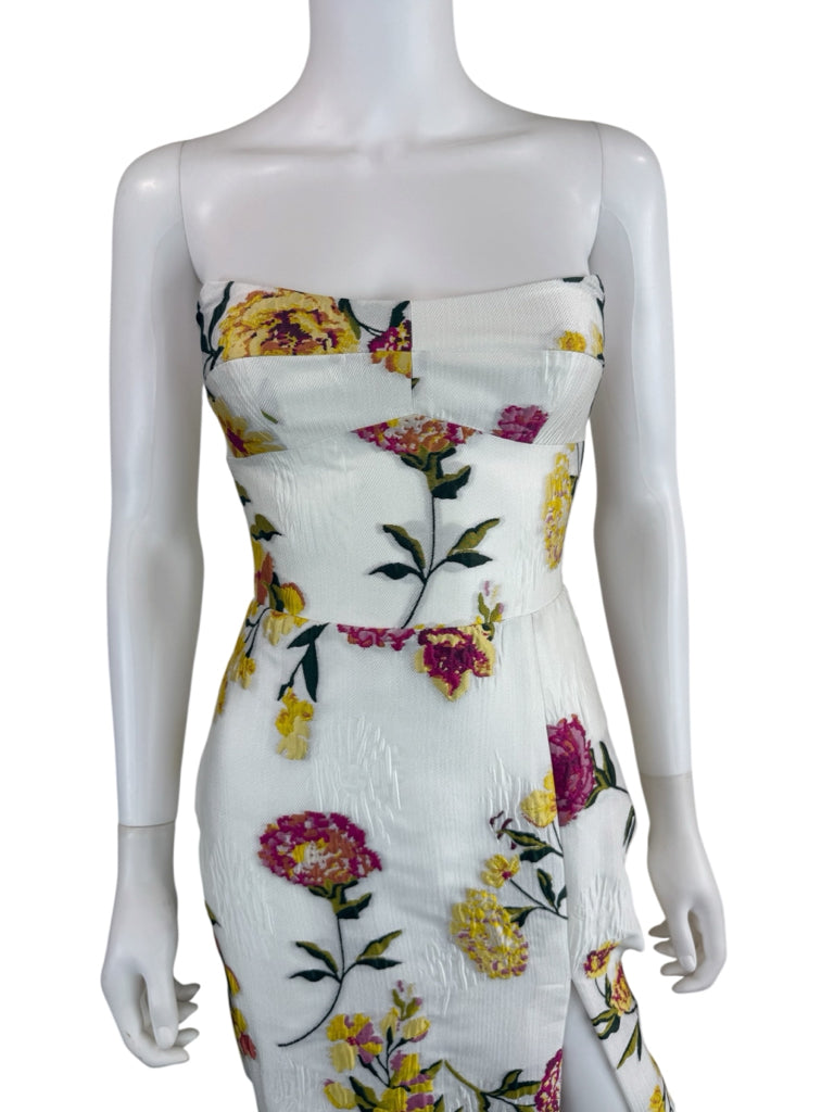 AMANDA UPRICHARD NWT Ivory Floral Strapless Midi Dress Size XS