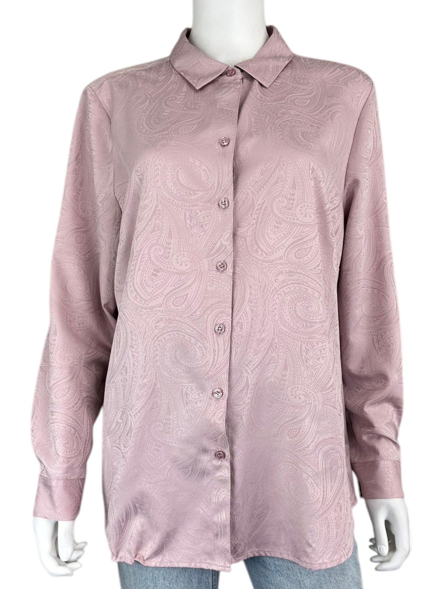 Chicos Pink Satin Paisley Print Button Down Shirt Size L