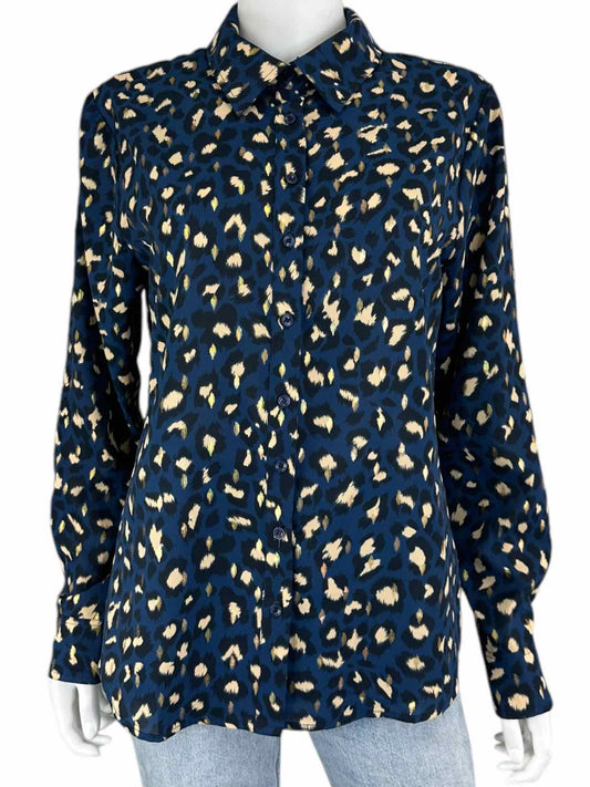 The Shirt by Rochelle Behrens Blue Leopard Button-down Size M