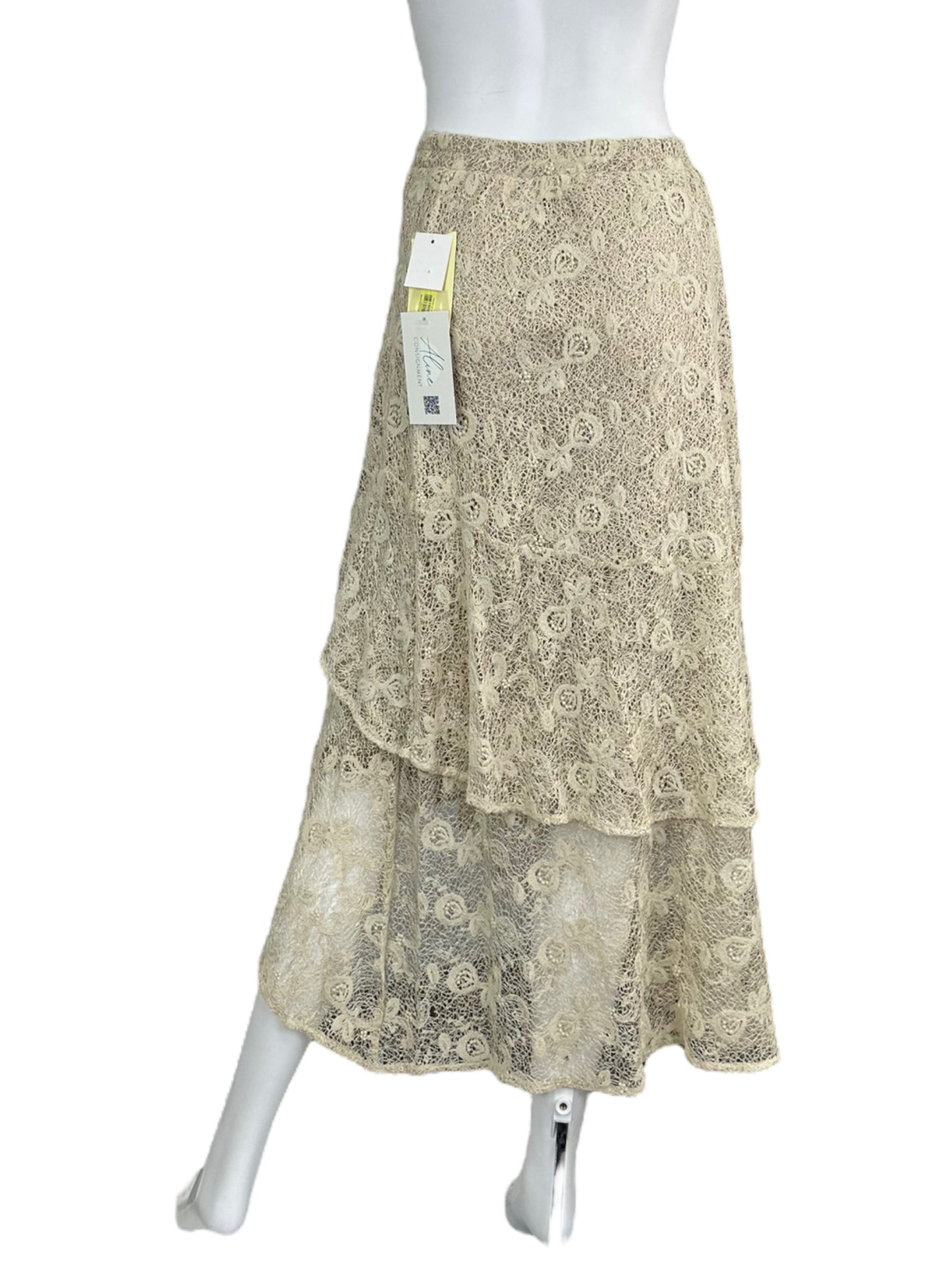 reba Khaki Lace Flowy Maxi Skirt Size L