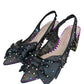 Betsy Johnson NWOT Black Rhinestone Dafney Pointed-Toe Slingback Pumps Size 7