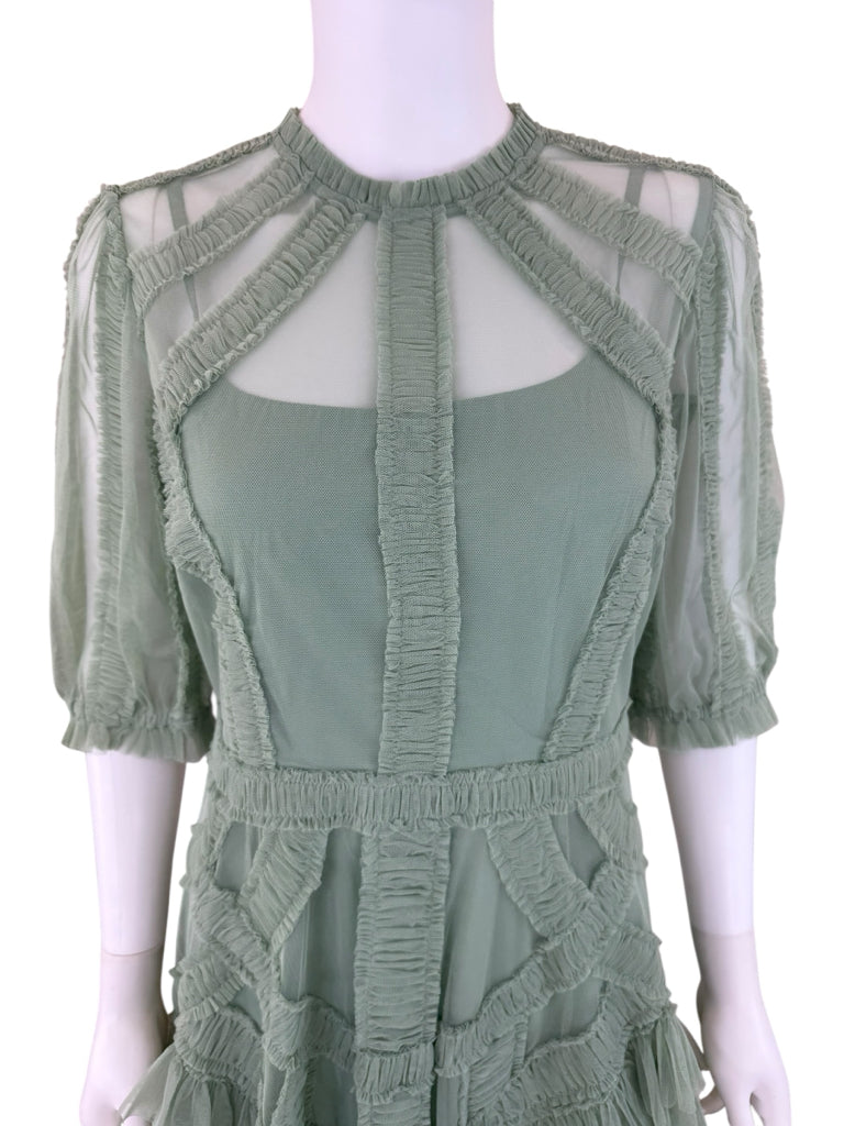 Mac Duggal Green Ruffle Tiered Midi Dress Size 8