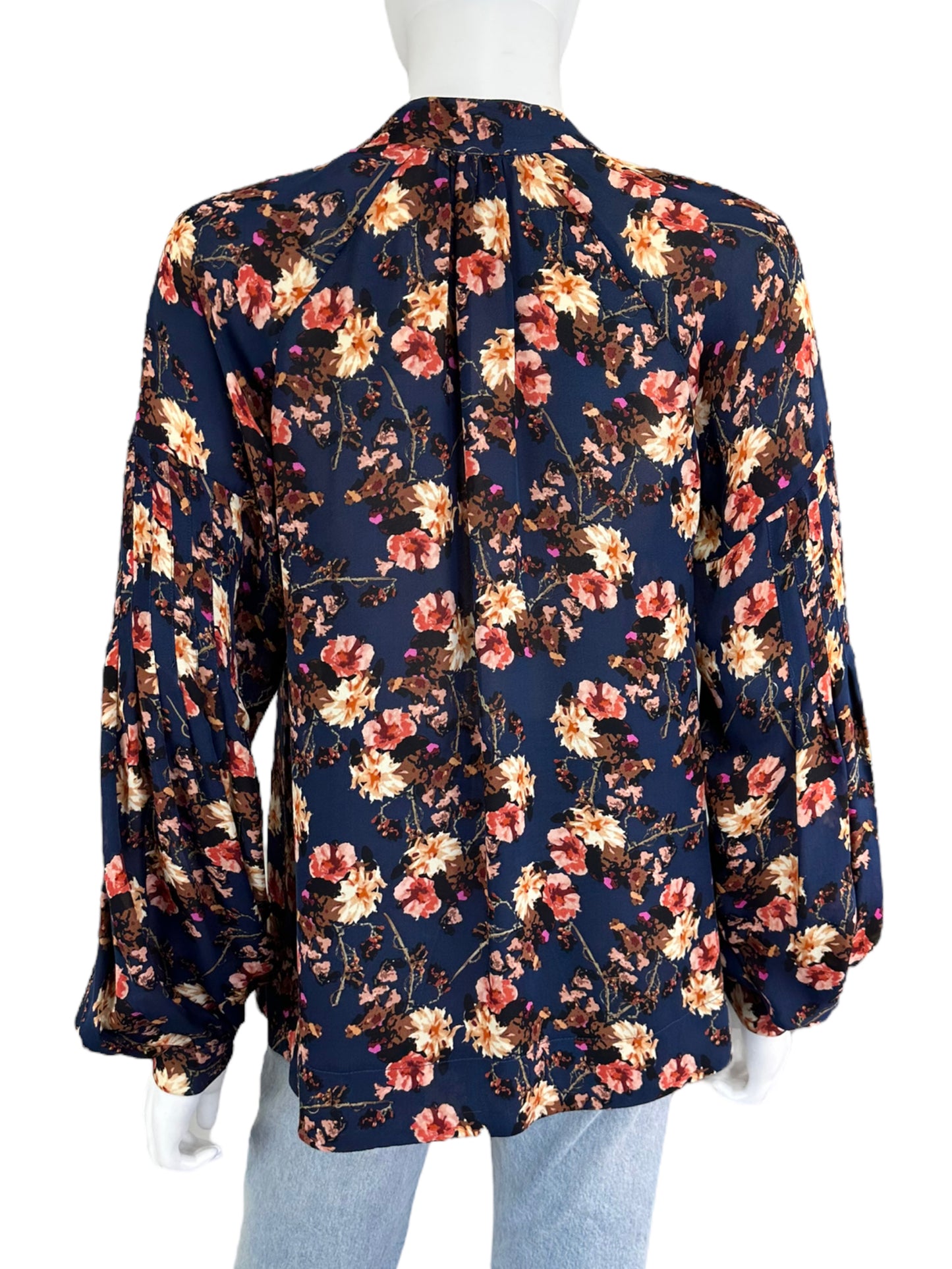 Gemma Navy Floral Blouse Size XS