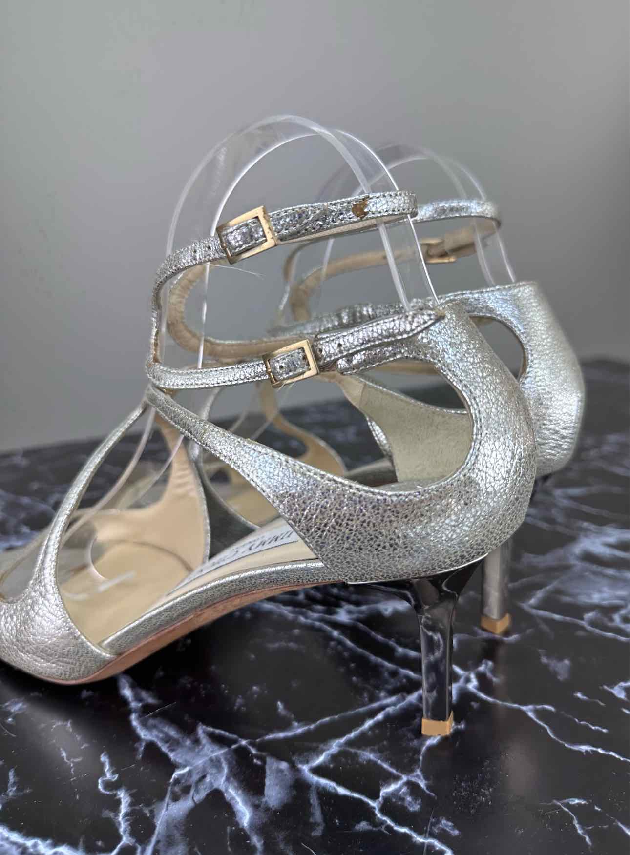 JIMMY CHOO Metallic Silver LANCE Heels Size 38.5