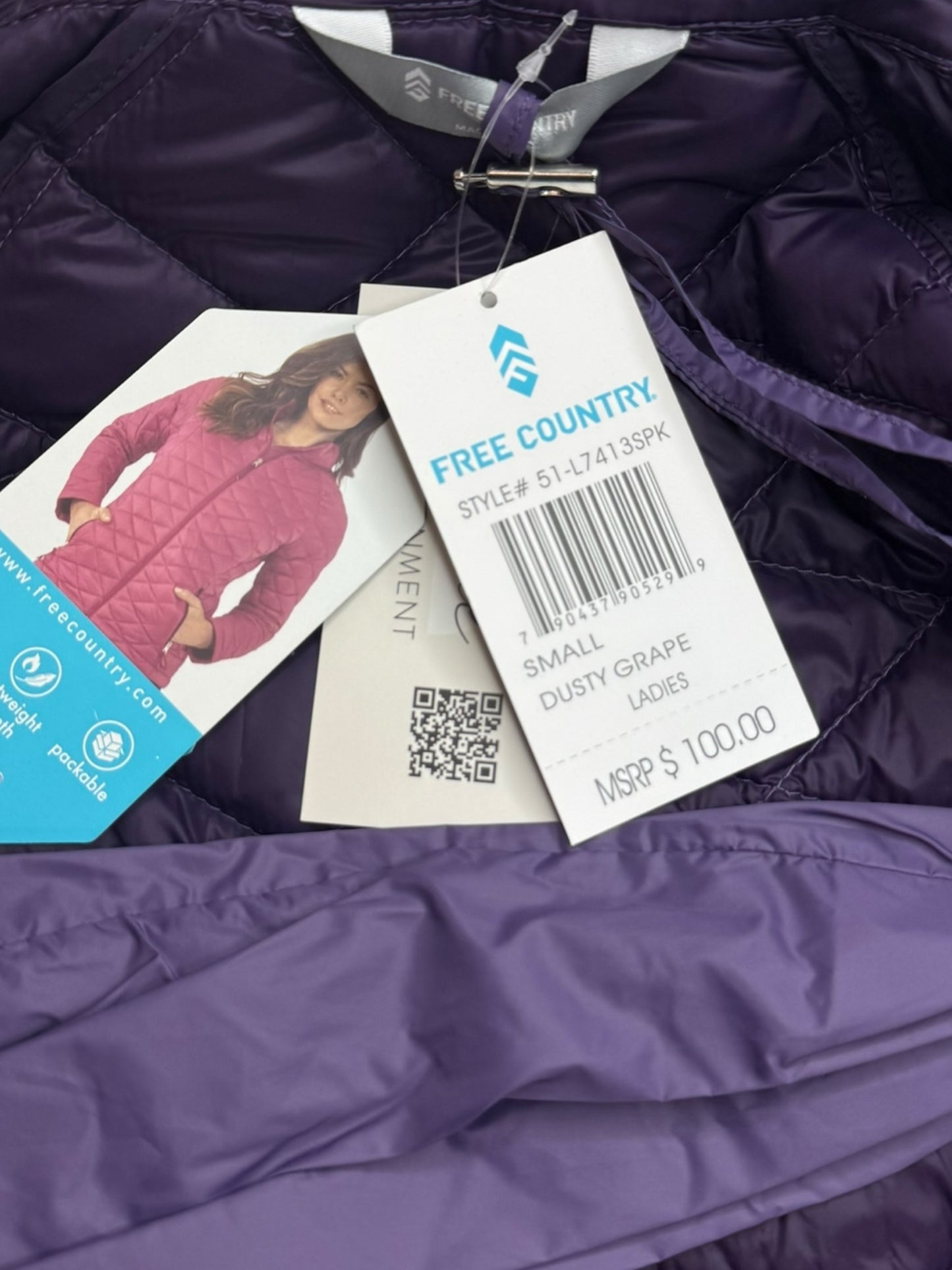 Free Country NWT Purple Quilted Packable Down Jacket Size S