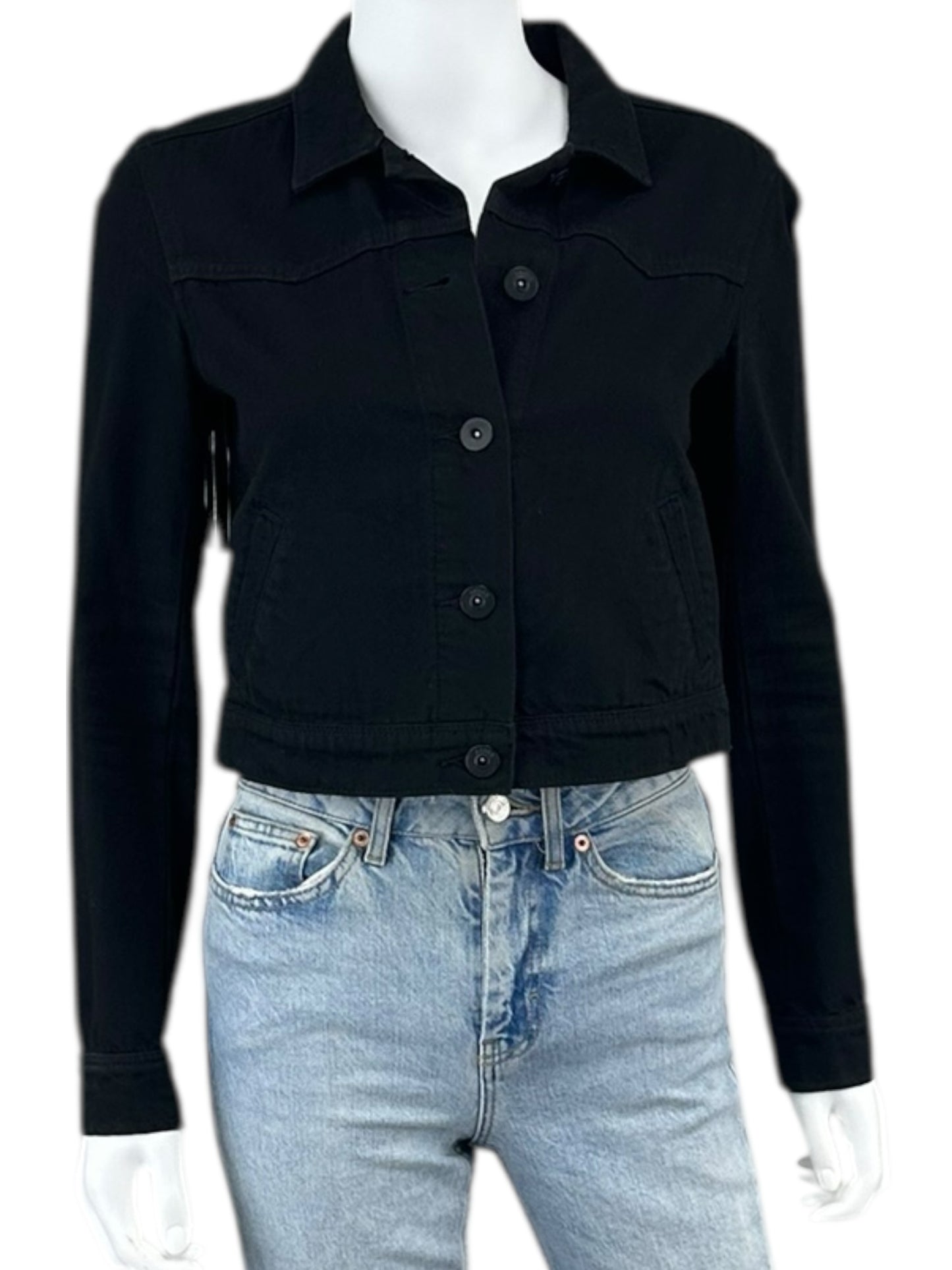 PAIGE Black Western Fringe Denim Jacket Size S