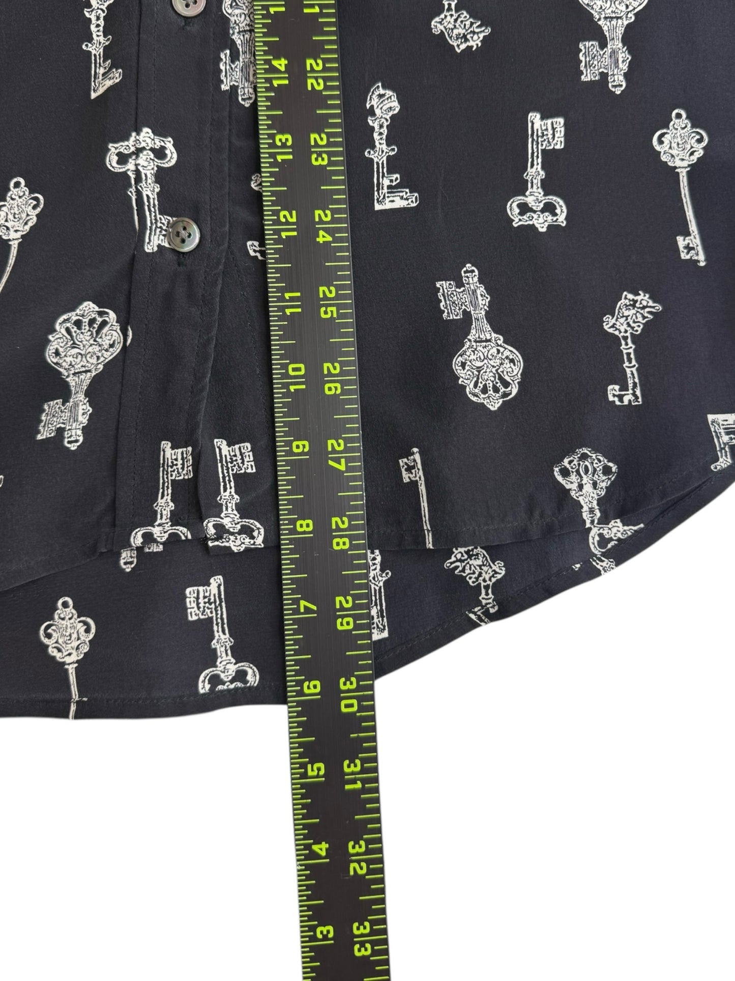 EQUIPMENT Black 100% Silk Key Print Button-Down Shirt Size XS