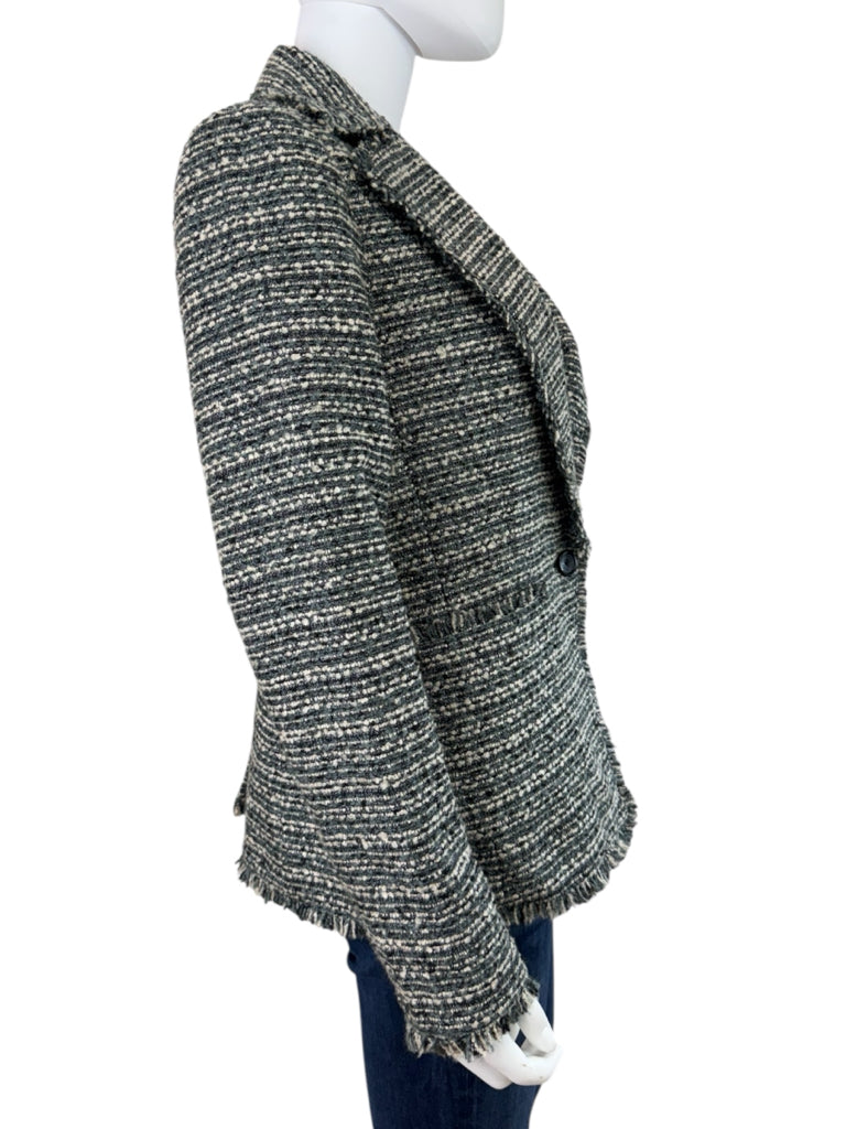 DKNY Blue Fringe Trim Tweed Blazer Size 10