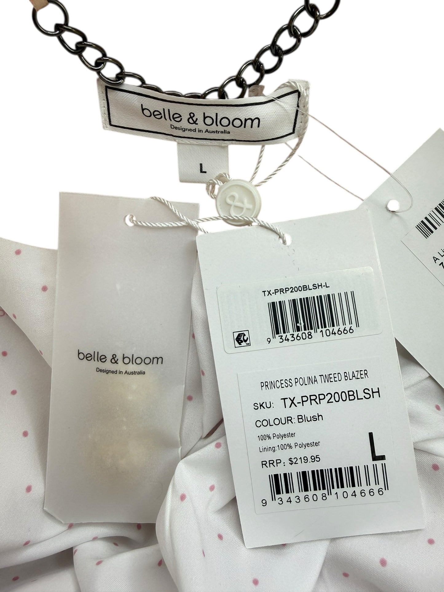 Belle & Bloom NWT Blush Pink Princess Polina Tweed Blazer Size L