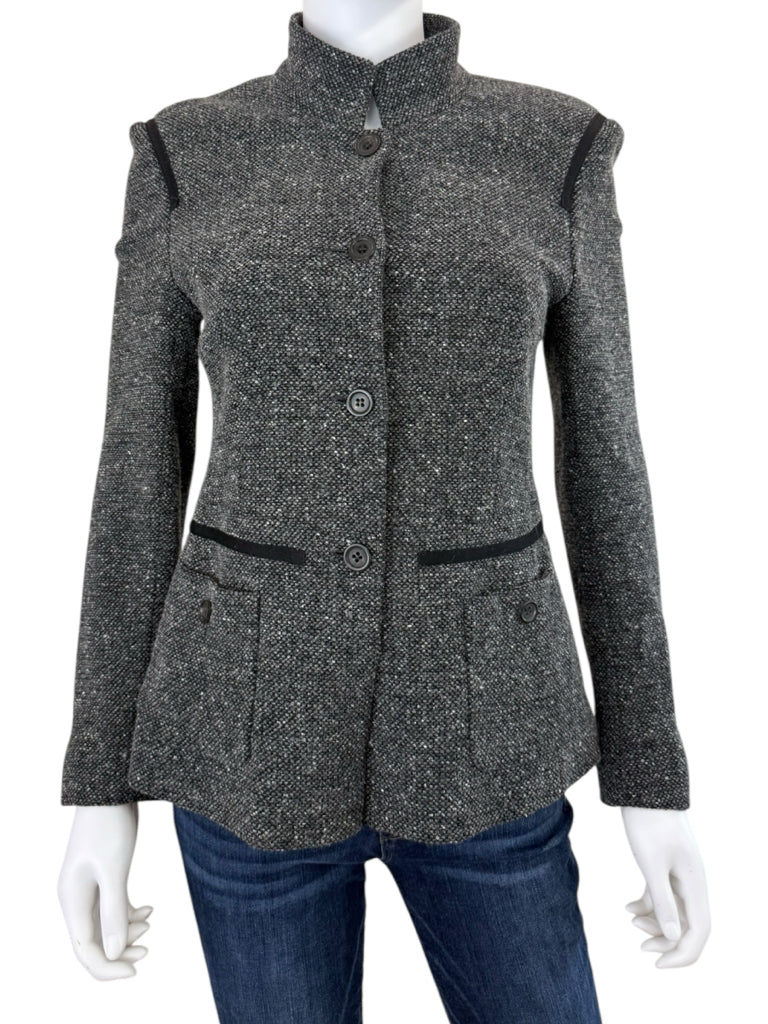 Rene Lezard Black Tweed Wool Blazer Size 38