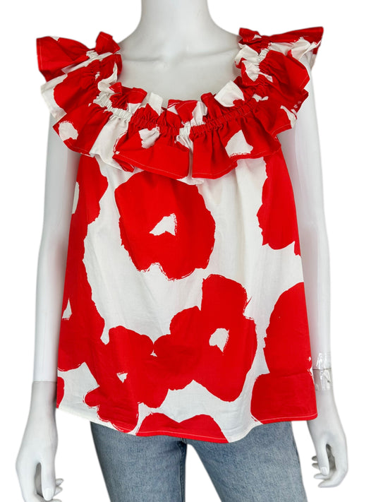 Crosby by Mollie Bunch White and Red Floral Blouse Size M