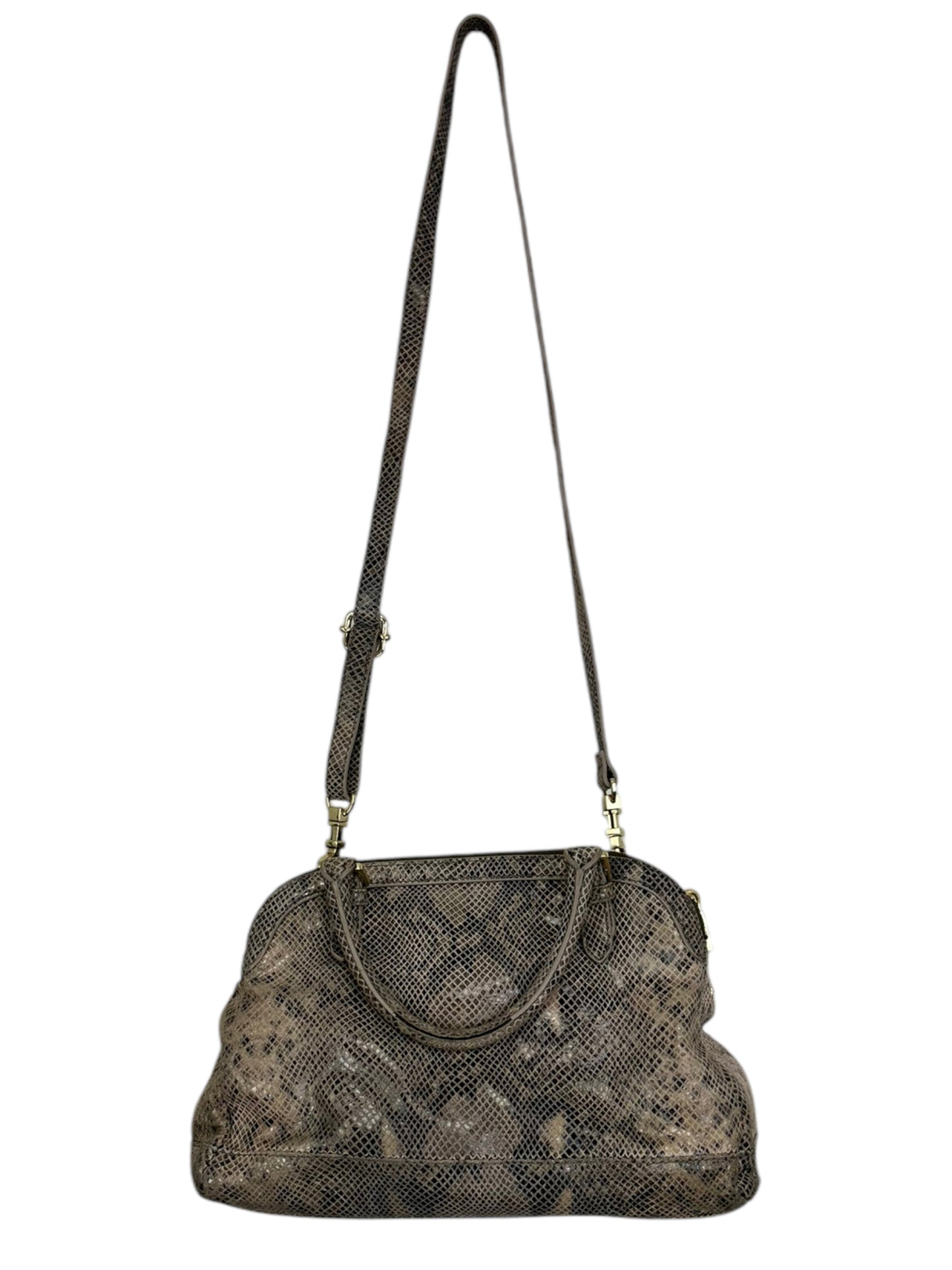 Tory Burch Brown Suede Snake Print Satchel Handbag