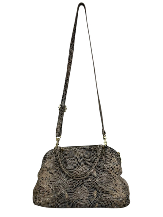 Tory Burch Brown Suede Snake Print Satchel Handbag