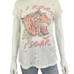 Lauren Moshi Distressed Bess If I Roar Graphic Tee Size XS