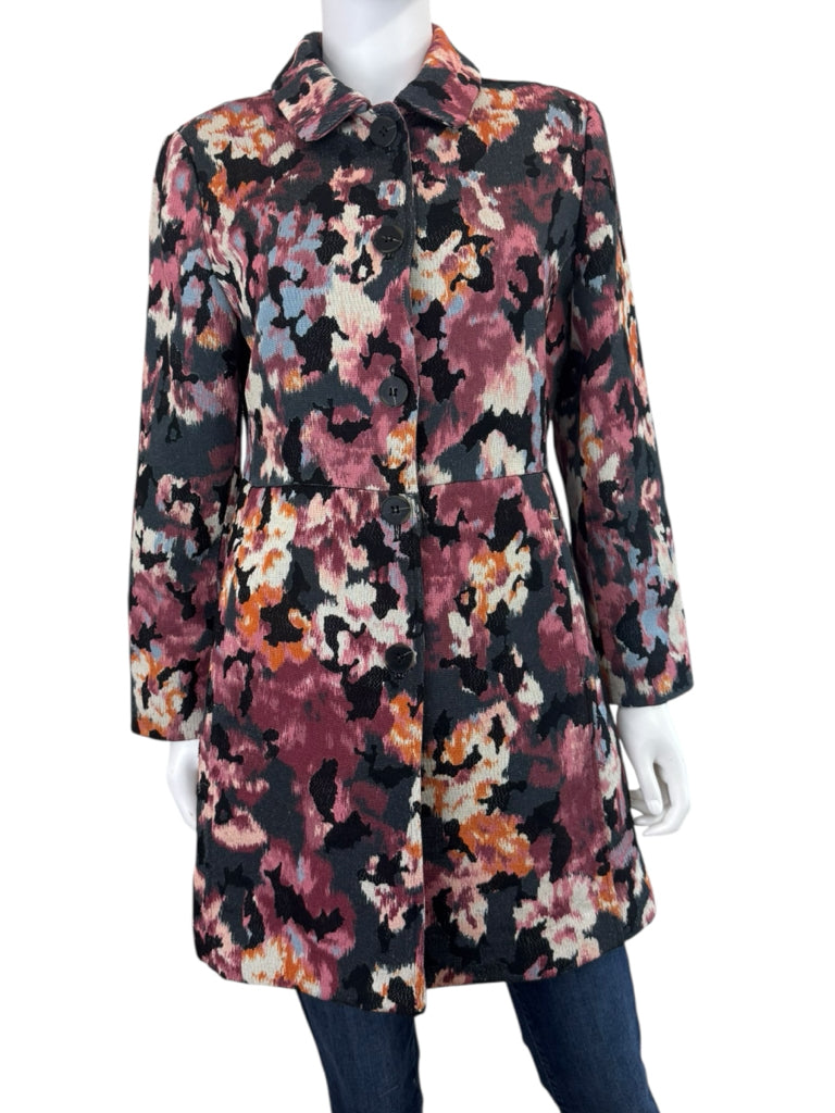 Chico's Muted Floral Drama Jacquard Coat Jacket Size M