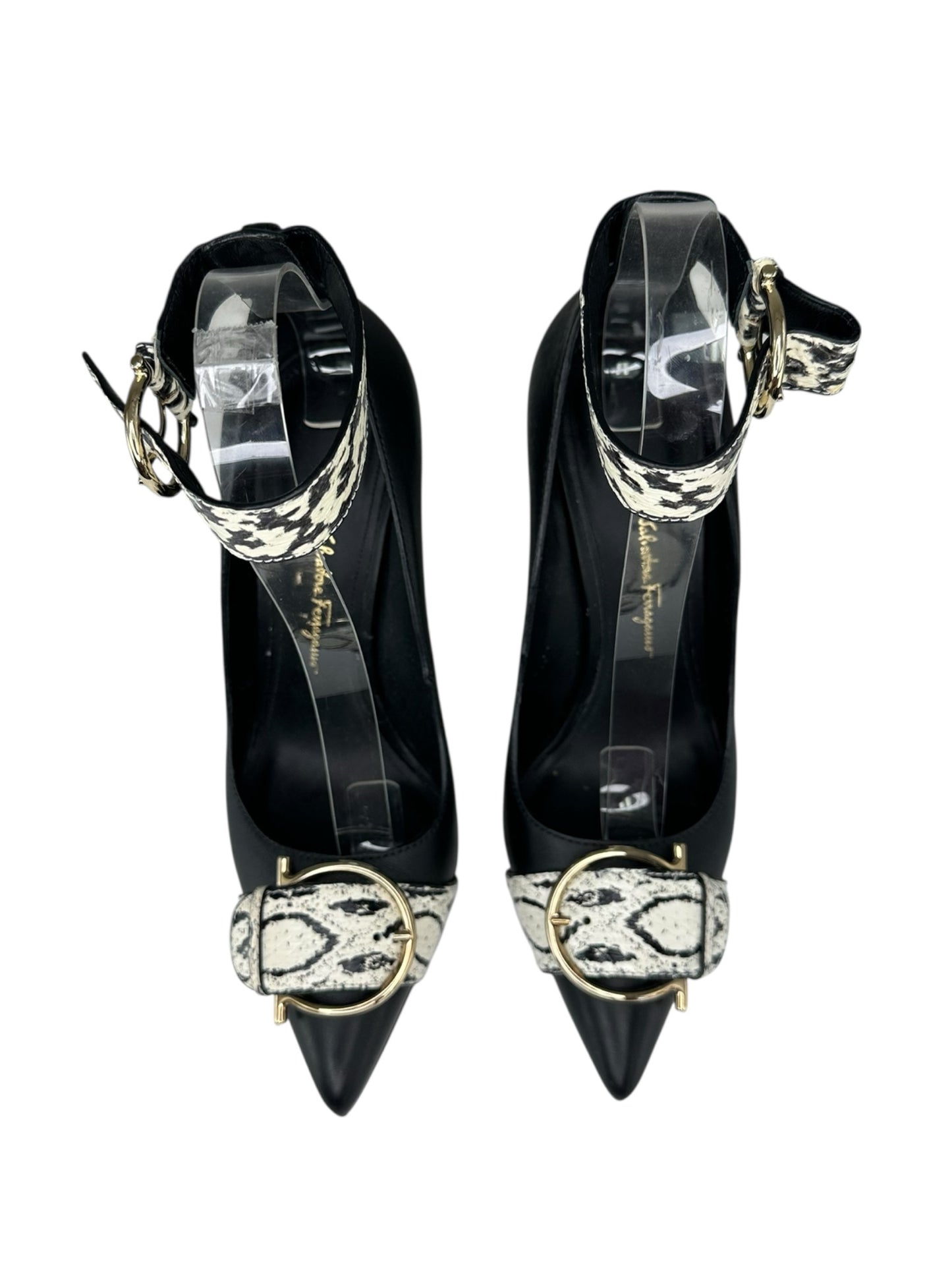 Salvatore Ferragamo Black Leather Lurano Pumps Size 7.5