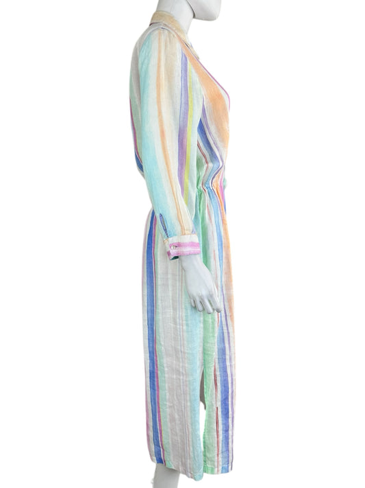 120% Lino 100% Linen Pastel Stripe Button-Down Dress Size 44