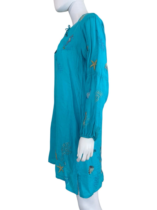 Johnny Was Aqua Embroidered Ocean Life Tunic Dress Size S