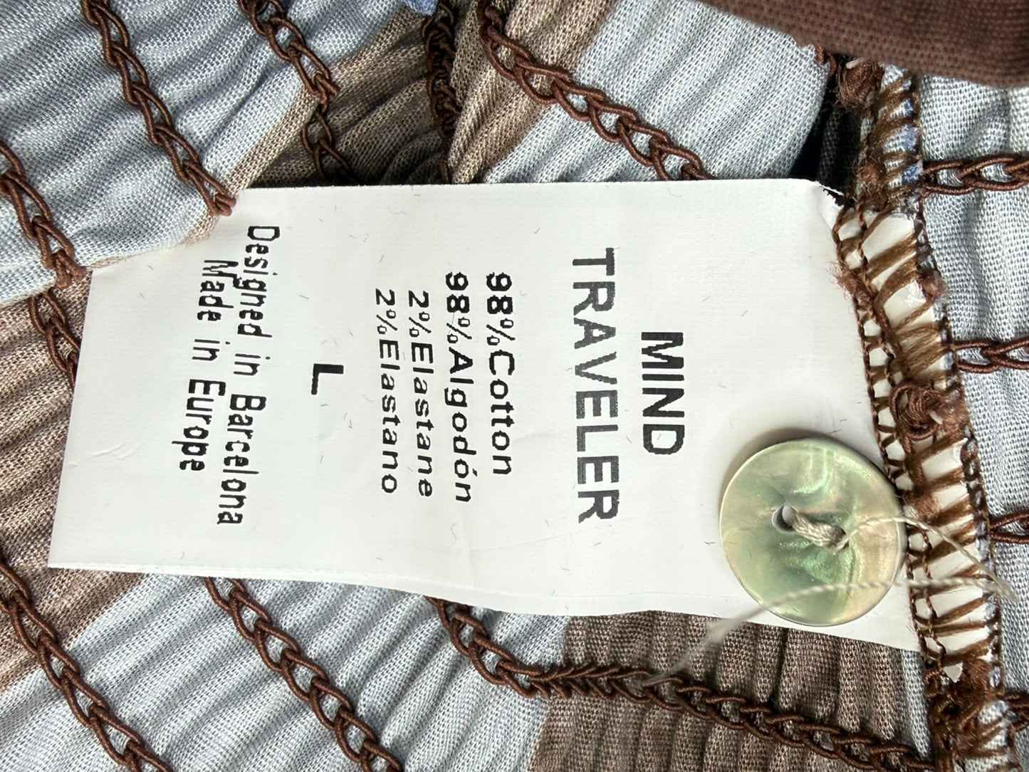 MIND TRAVELER NWT Brown Striped Smocked Chia Blouse Size L