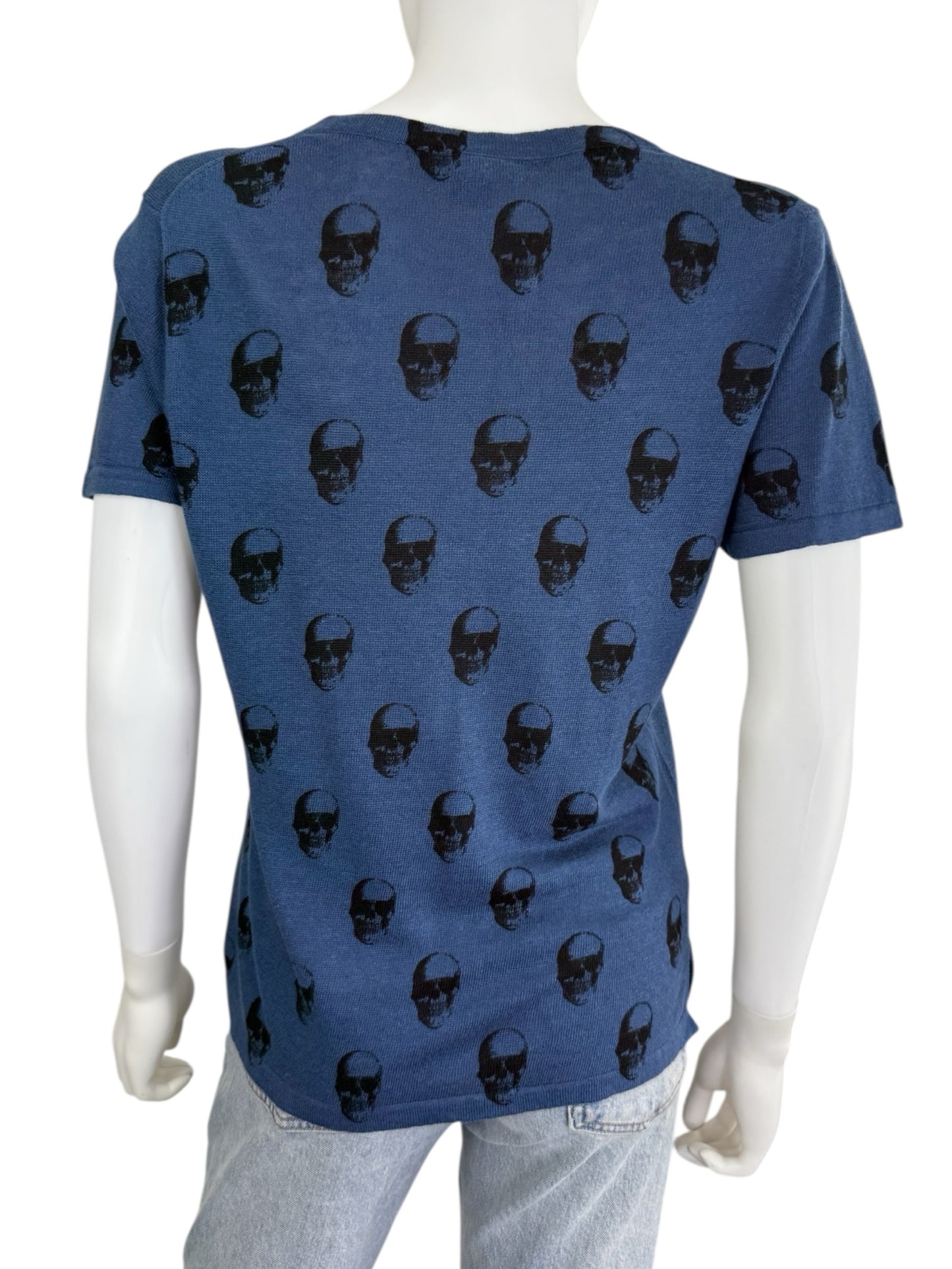 SKULL CASHMERE Blue Linen Skull Sweater Size M