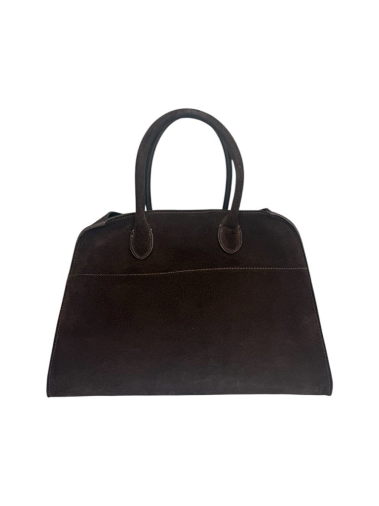 The Row Brown Suede Margaux 15 Buckle Tote Designer Handbag