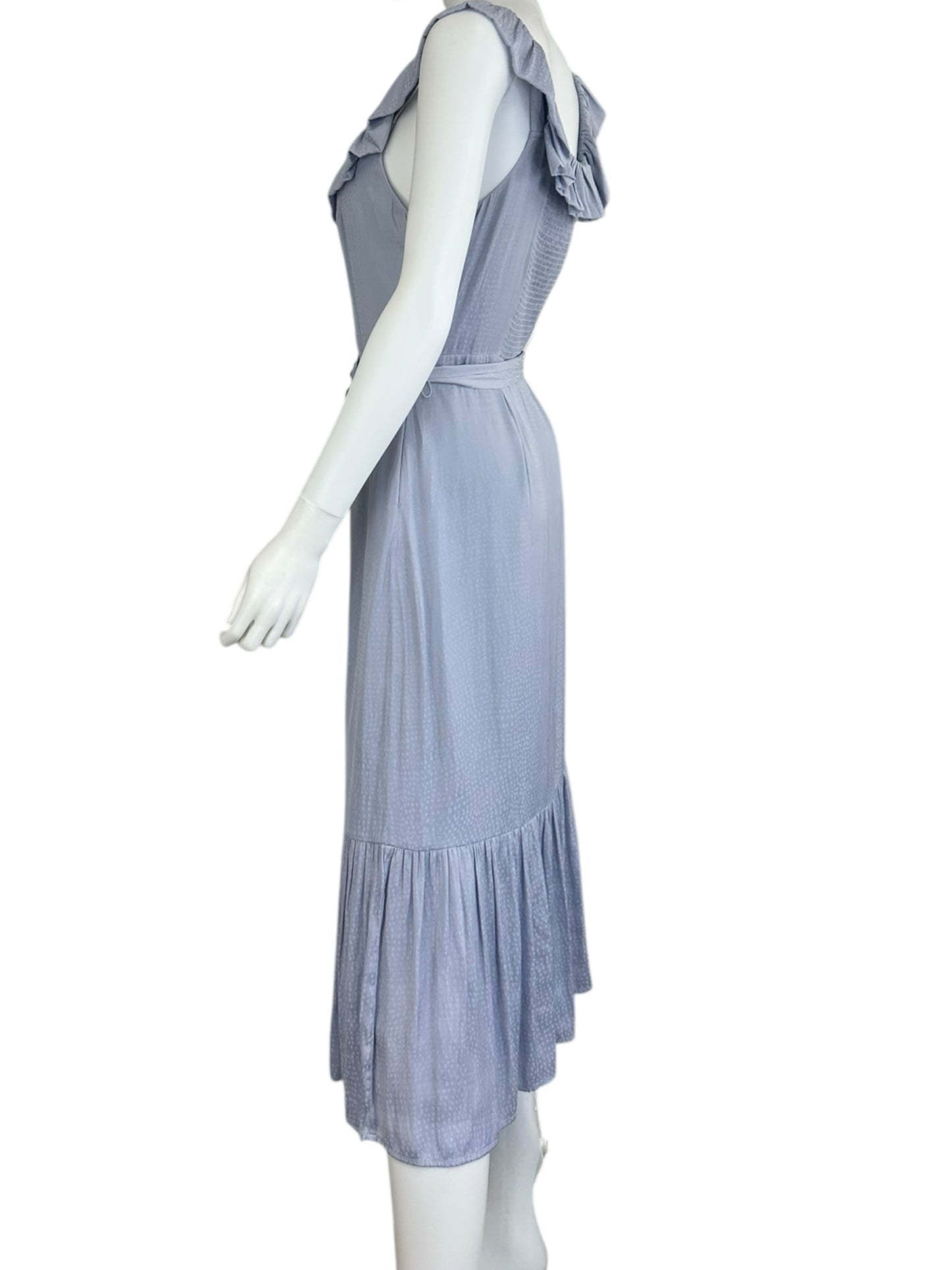 PAIGE Blue Satin Print Midi Dress Size S