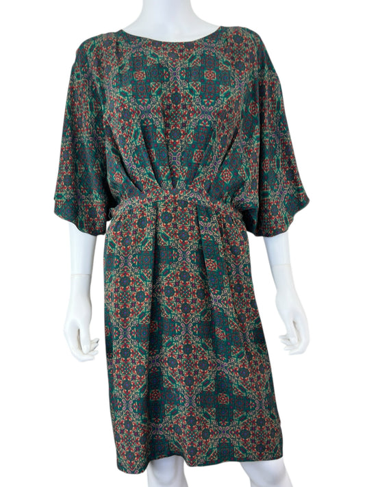 NIEVES LAVI Green 100% Silk Mini Dress Size 8