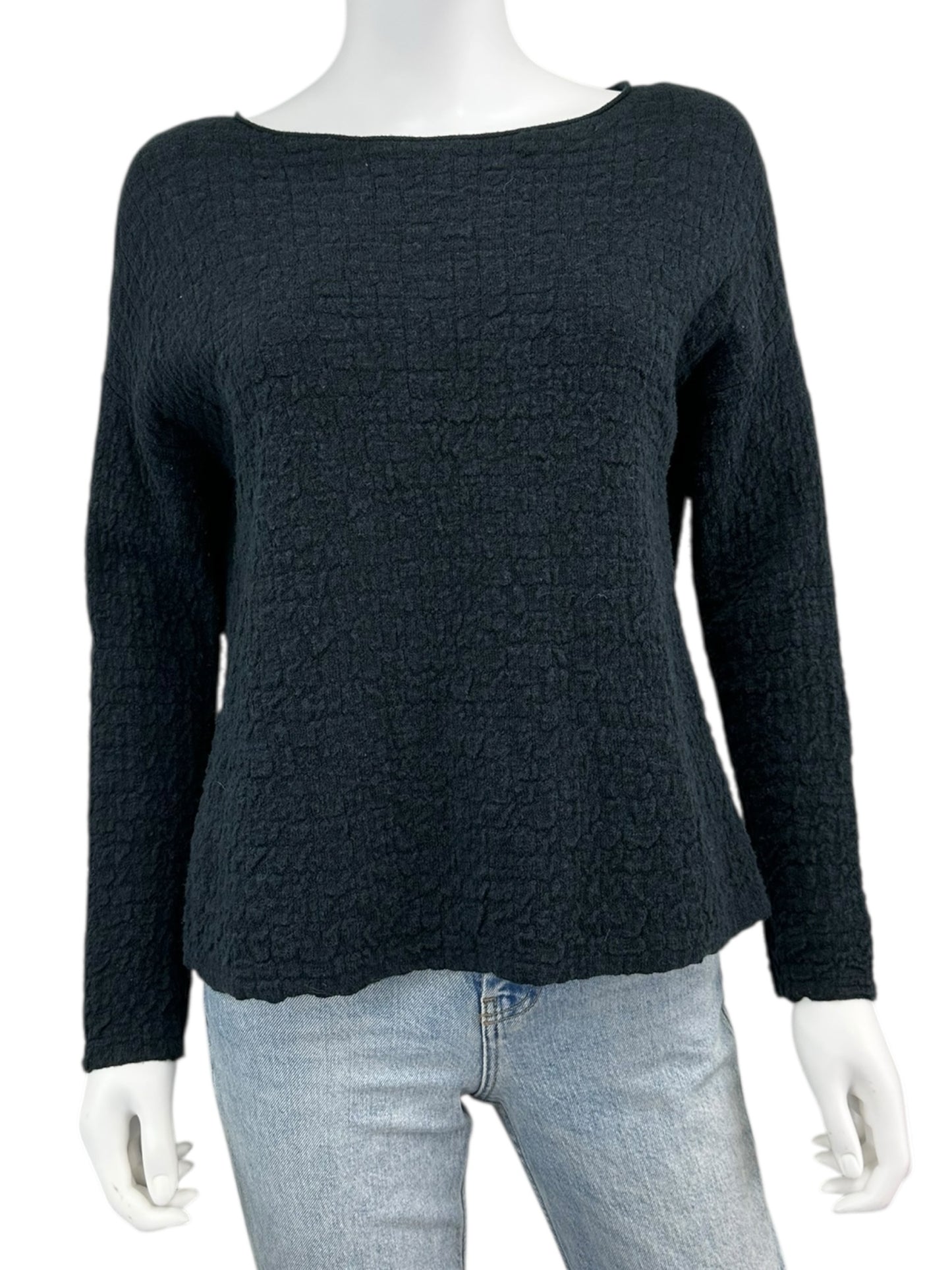 EILEEN FISHER Black Organic Linen Cotton Knit Top Size XXS