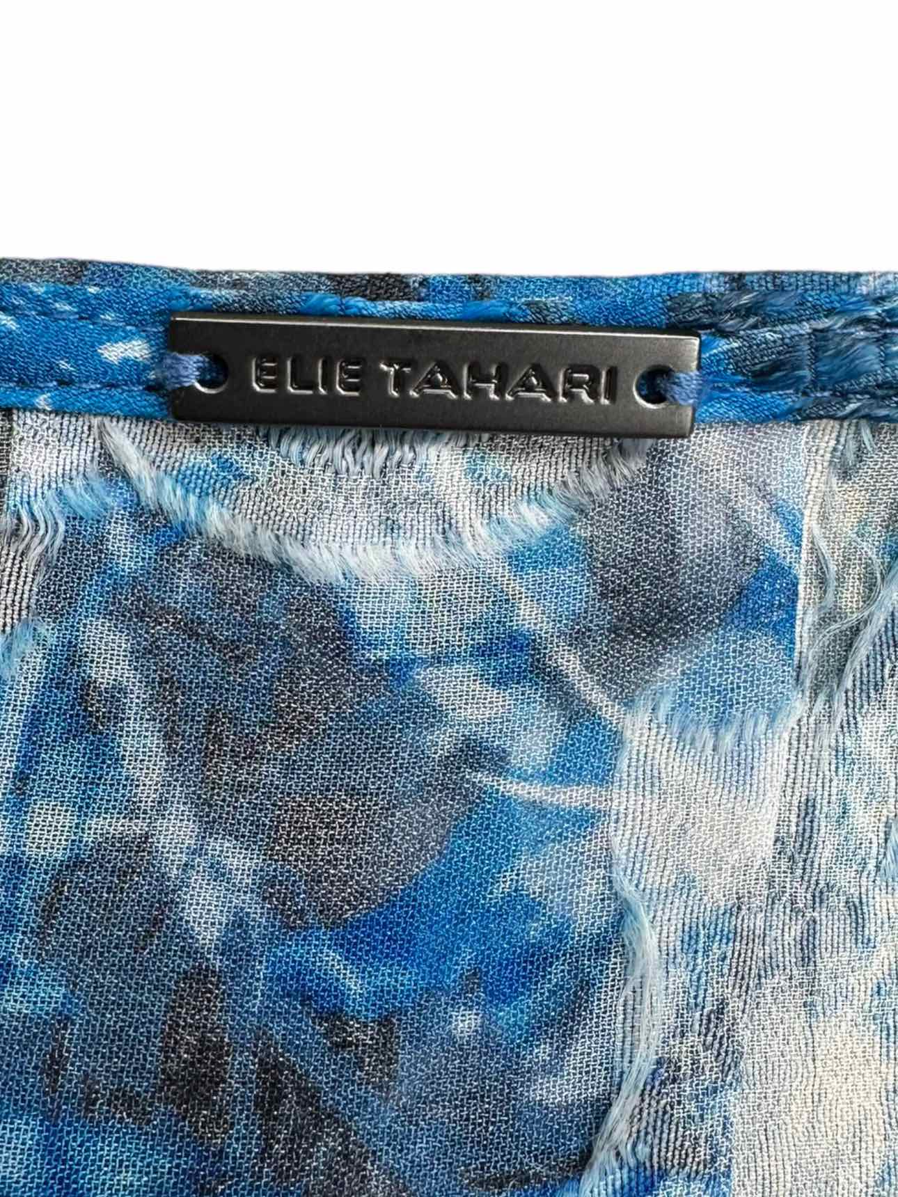 ELIE TAHARI Blue Crochet Lace Silk Blouse Size L