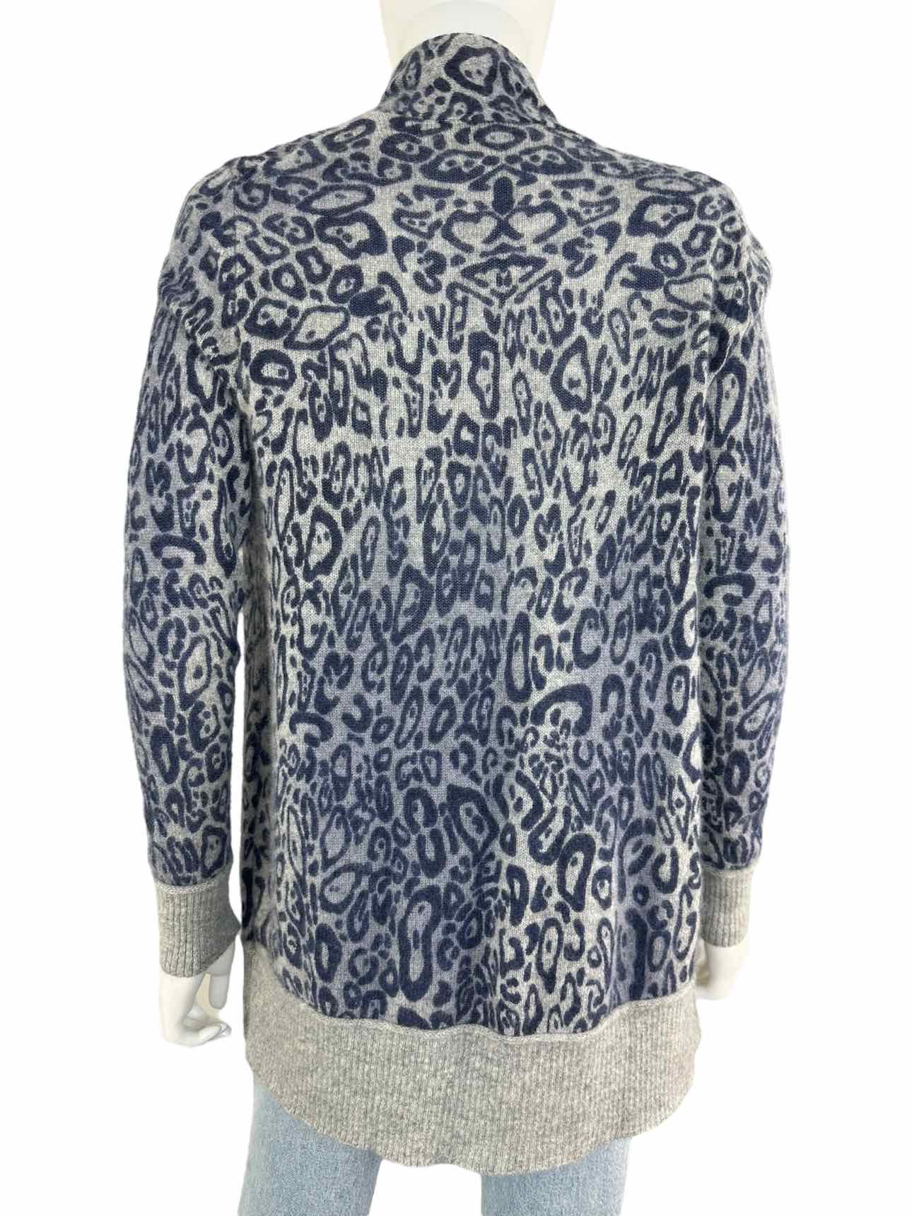 WHITE + WARREN Cashmere Blue Leopard Print Cardigan Size S