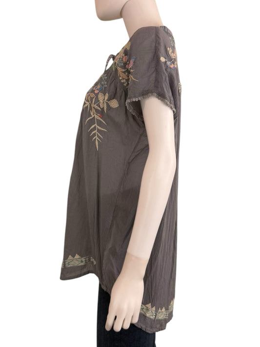 Johnny Was Gray Floral Embroidered Dreaming Blouse Size M