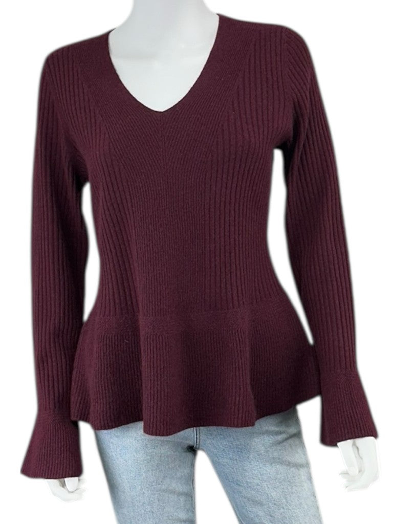 Talbots 100% Cashmere Merlot Ribbed Sweater Size M
